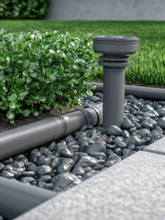 Modern Drainage System with Decorative Stones and Greenery in Ga